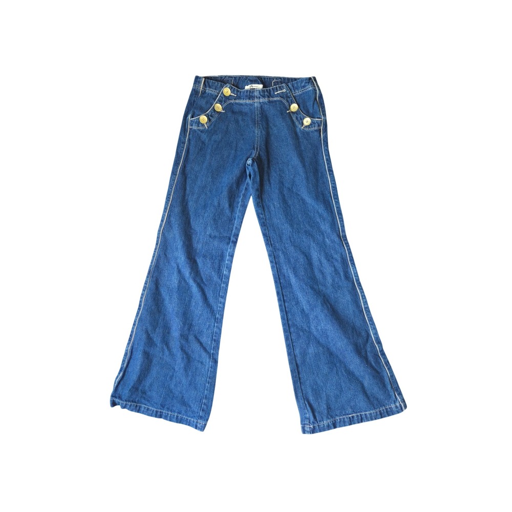 1955 Vintage Womens Blue Sailor Wide Leg Jeans High Rise Button Detail Size 7